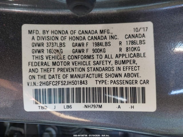 Honda Civic Lx 2018 2HGFC2F52JH501843 Image 9