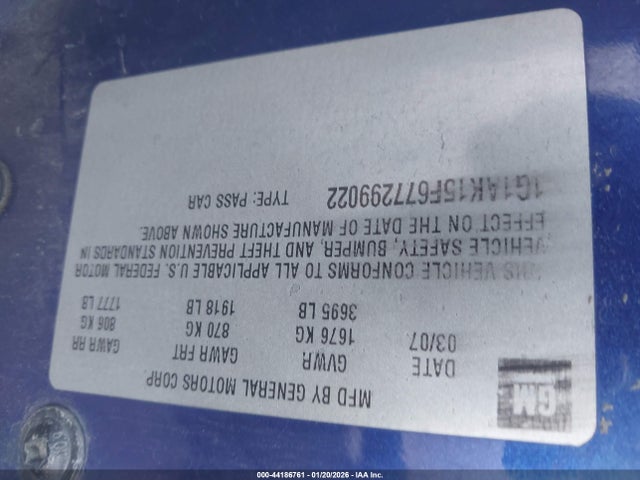 Продажа на аукционе авто 2007 Chevrolet Cobalt Ls, vin: 1G1AK15F677299022, номер лота: 44186761