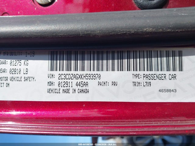 Dodge Challenger Sxt 2019 2C3CDZAGXKH593970 Image 9