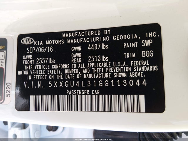 5XXGU4L31GG113044 KIA OPTIMA EX