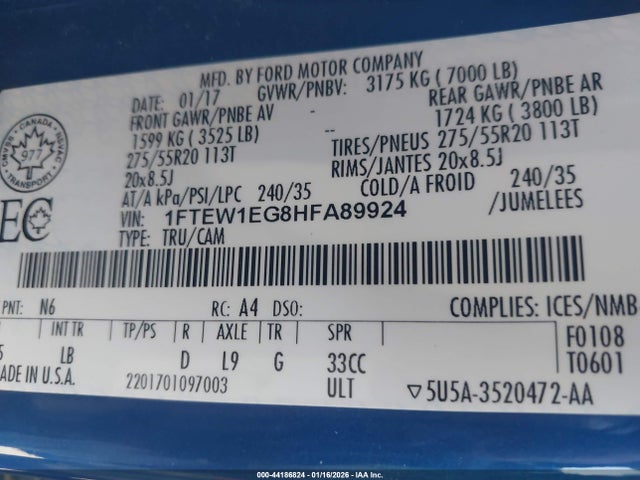 Ford F-150 Lariat 2017 1FTEW1EG8HFA89924 Image 9