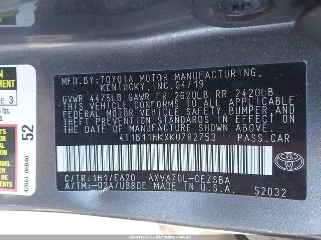 4T1B11HKXKU782753 Toyota CAMRY SE