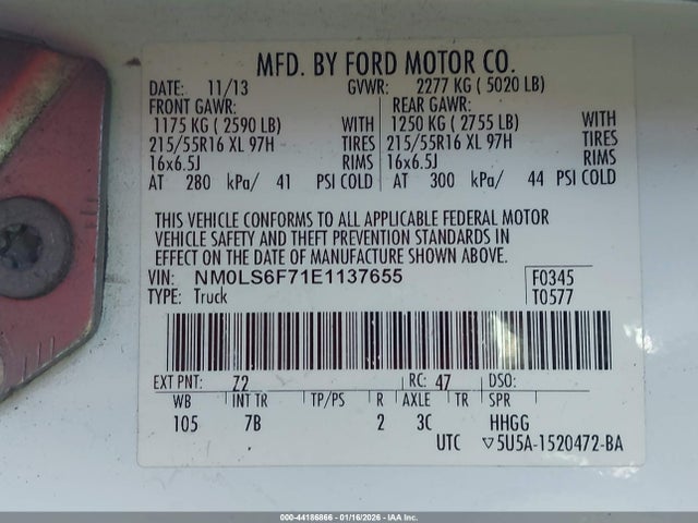 NM0LS6F71E1137655 Ford Transit Connect Xlt