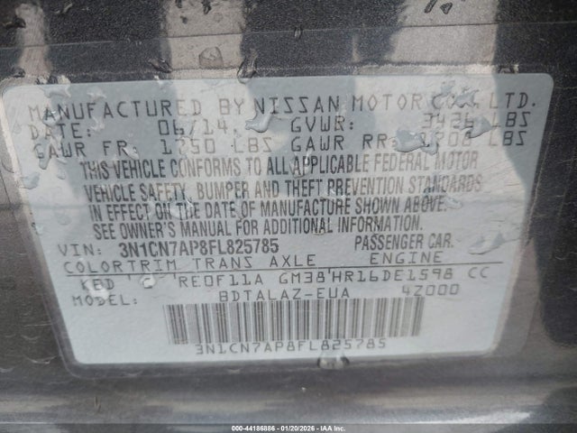 3N1CN7AP8FL825785 Nissan Versa 1.6 S+