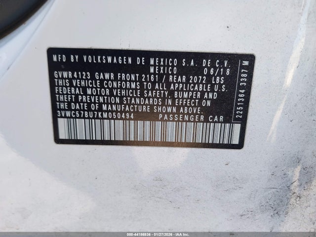 3VWC57BU7KM050494 Volkswagen Jetta 1.4t R-line/1.4t S/1.4t Se
