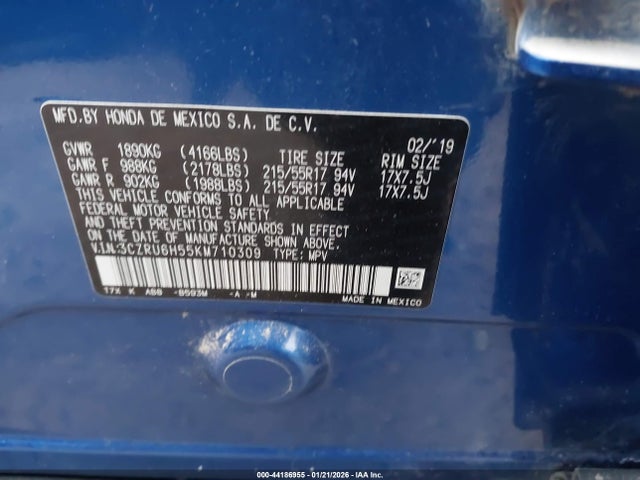 3CZRU6H55KM710309 Honda HR-V EX
