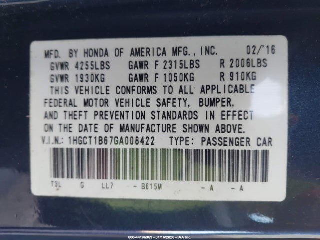 1HGCT1B67GA008422 Honda Accord Ex-l