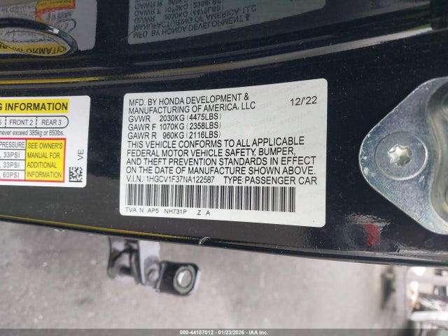 1HGCV1F37NA122587 Honda Accord Sport