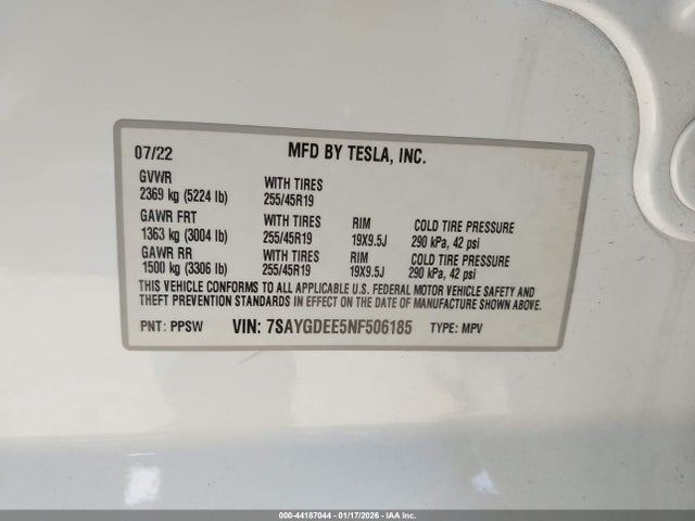 2022 TESLA MODEL Y 7SAYGDEE5NF506185 Photo 8