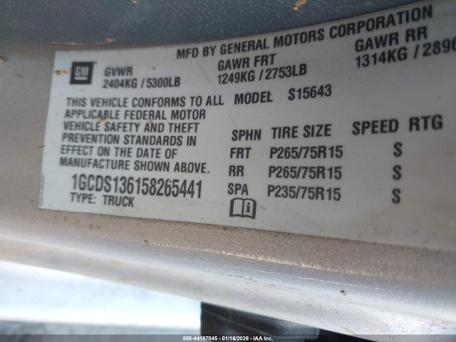 Продажа на аукционе авто 2005 Chevrolet Colorado Ls, vin: 1GCDS136158265441, номер лота: 44187045
