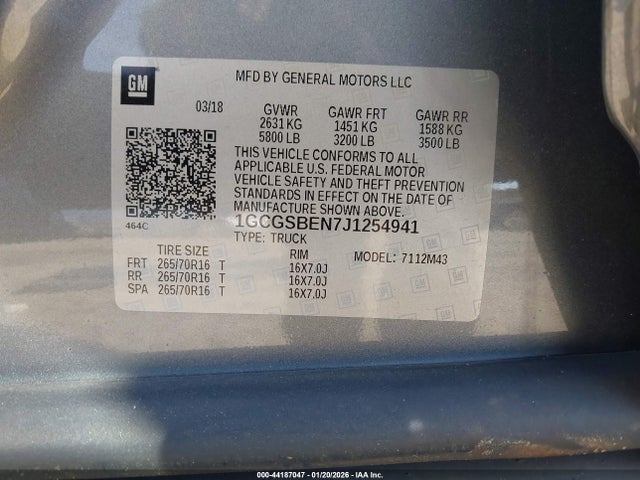 1GCGSBEN7J1254941 Chevrolet Colorado Wt