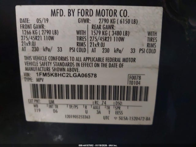1FM5K8HC2LGA06578 Ford Explorer Platinum