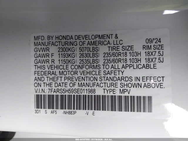 7FARS5H59SE011988 Honda Cr-v Hybrid Sport