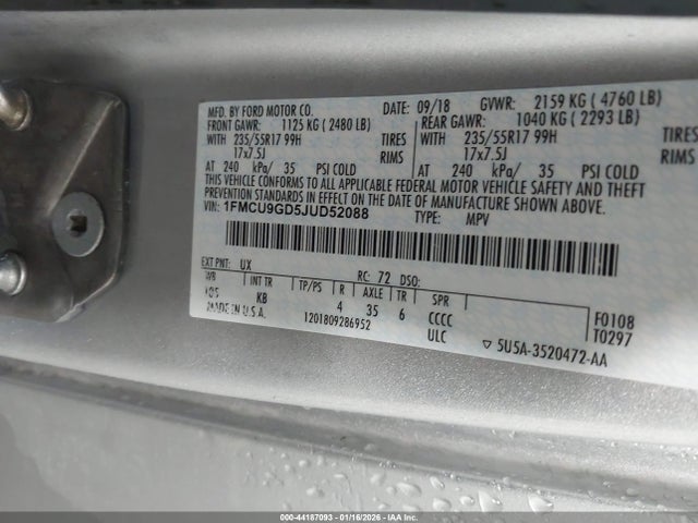 1FMCU9GD5JUD52088 Ford ESCAPE SE