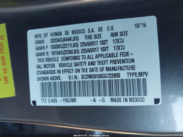 3CZRM3H50GG722890 Honda CR-V EX