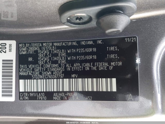 5TDZRKEC7NS087797 Toyota Sienna Limited
