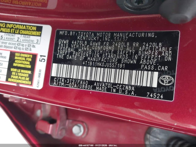 4T1B11HK0JU557191 Toyota CAMRY LE