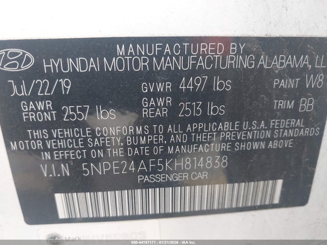 5NPE24AF5KH814838 Hyundai SONATA SE
