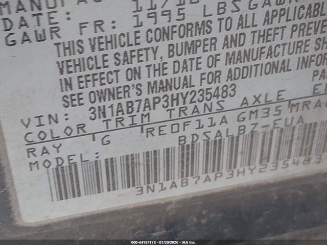 3N1AB7AP3HY235483 Nissan SENTRA S