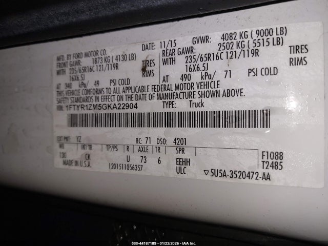 1FTYR1ZM5GKA22904 Ford Transit-250