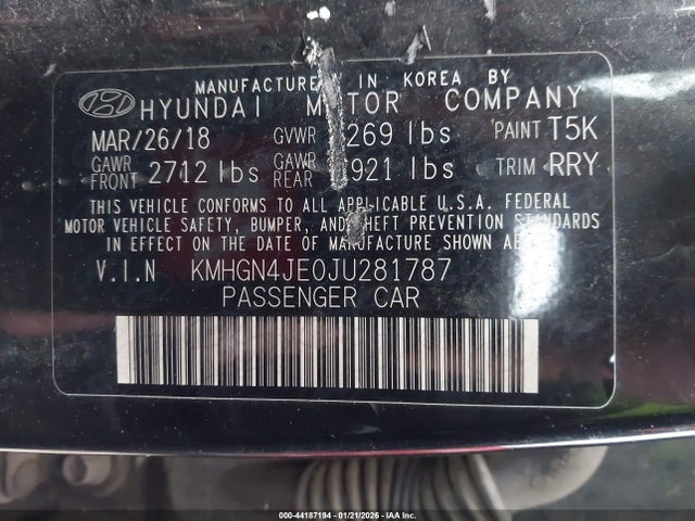 KMHGN4JE0JU281787 Genesis G80 3.8