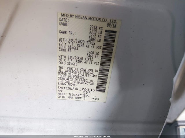 5N1AZ2MG6JN179335 Nissan Murano Platinum
