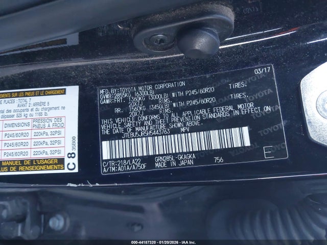 JTEBU5JR5H5443763 Toyota 4runner Limited
