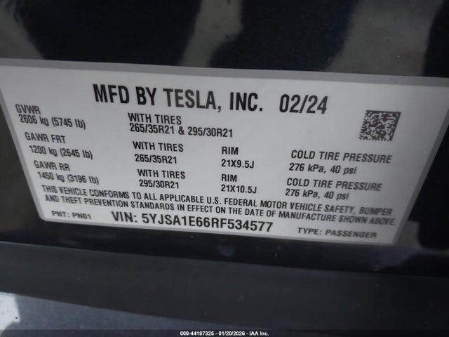 2024 TESLA MODEL S 5YJSA1E66RF534577 Photo 8