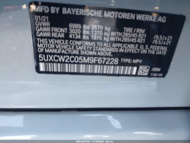 44187327 :رقم المزاد ، 5UXCW2C05M9F67228 vin ، 2021 Bmw X7 Xdrive40i مزاد بيع