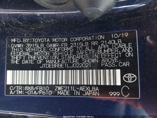 Toyota Corolla Hybrid Le 2020 JTDEBRBE1LJ022021 Image 9
