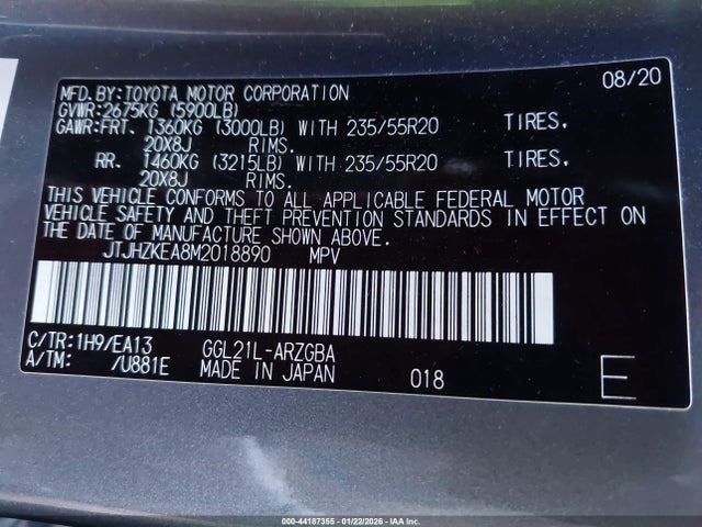 JTJHZKEA8M2018890 Lexus Rx 350l