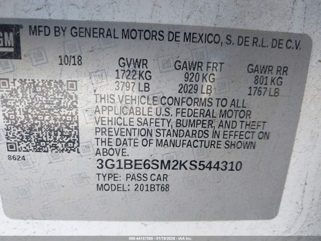Chevrolet CRUZE LT 2019 3G1BE6SM2KS544310 Image 9