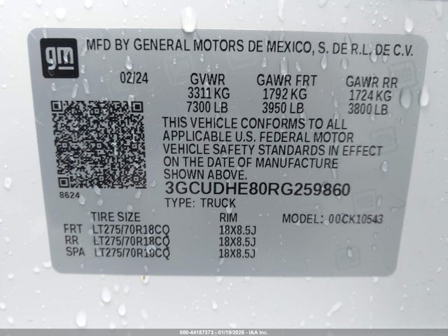 3GCUDHE80RG259860 Chevrolet Silverado 1500 4wd Short Bed Zr2