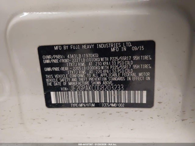 Aukcja sprzedaży 2016 Subaru Crosstrek 2.0i Limited, vin: JF2GPAKC0G8203233, numer aukcji: 44187387