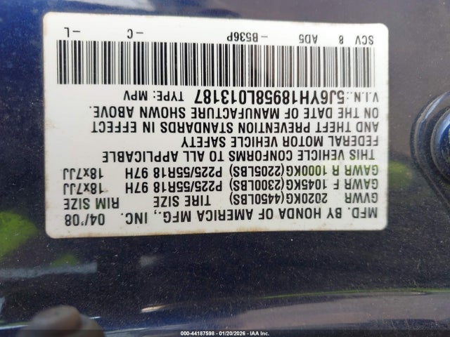 2008 HONDA ELEMENT 5J6YH18958L013187 Photo 8