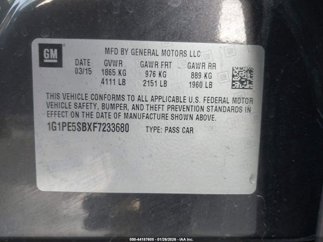1G1PE5SBXF7233680 Chevrolet Cruze 2lt Auto