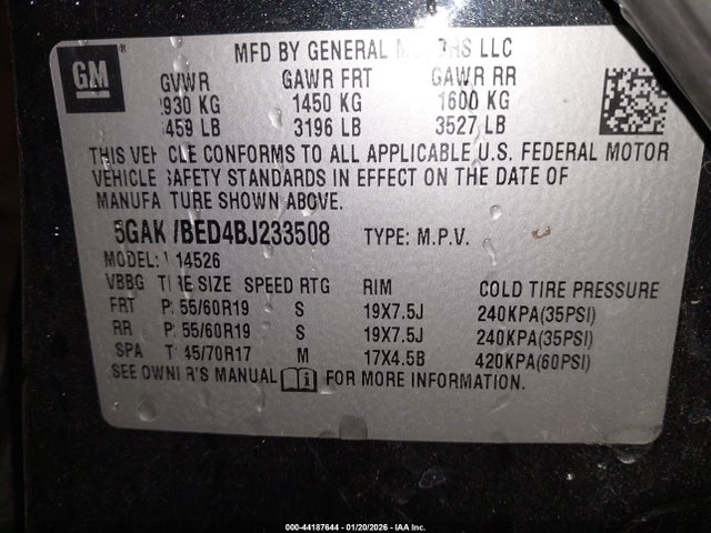 Aukcja sprzedaży 2011 Buick Enclave 1xl, vin: 5GAKVBED4BJ233508, numer aukcji: 44187644