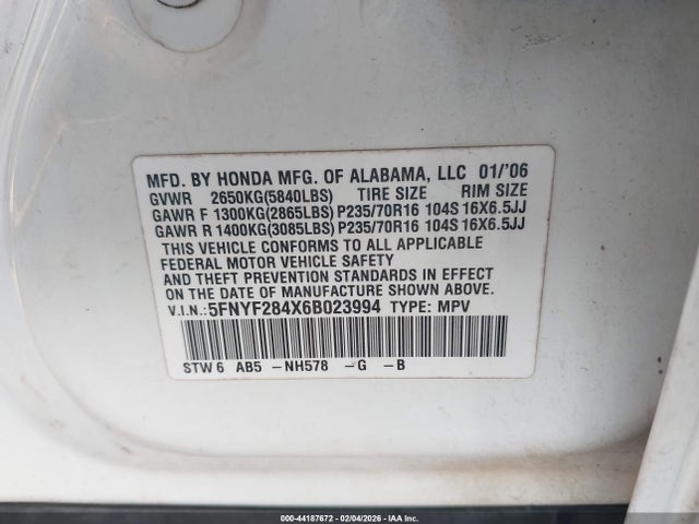 2006 HONDA PILOT 5FNYF284X6B023994 Photo 8
