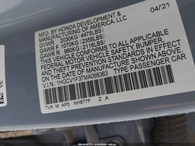 1HGCV1F37MA068383 Honda Accord Sport