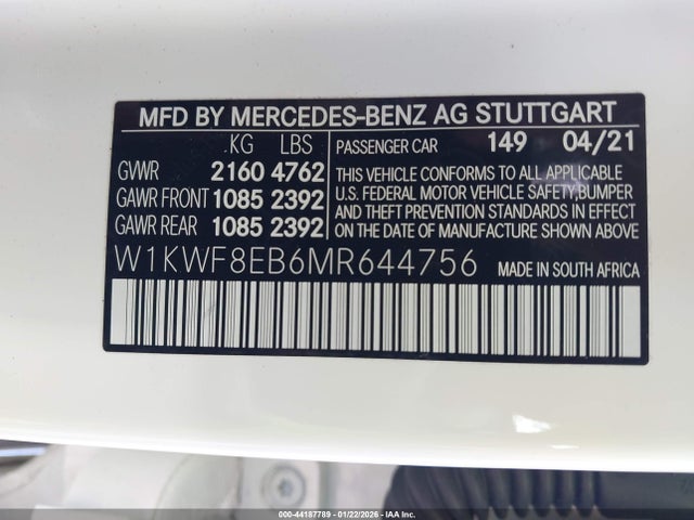 2021 MERCEDES-BENZ C 300 W1KWF8EB6MR644756 Photo 8