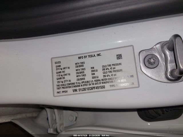 Aukcja sprzedaży 2023 Tesla Model 3 Performance Dual Motor All-wheel Drive, vin: 5YJ3E1EC6PF491550, numer aukcji: 44187829