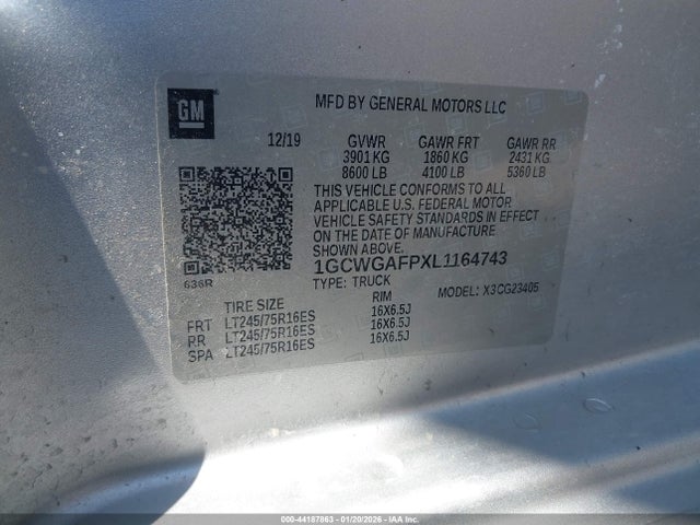 1GCWGAFPXL1164743 Chevrolet Express Cargo Rwd 2500 Regular Wheelbase Wt
