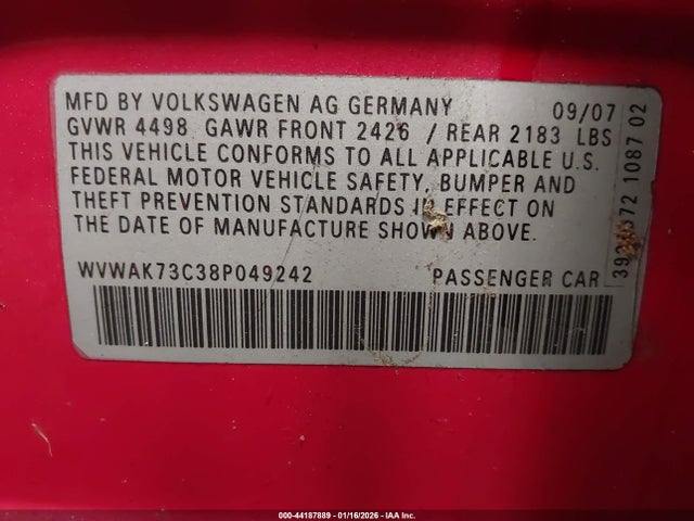2008 VOLKSWAGEN PASSAT WVWAK73C38P049242 Photo 8