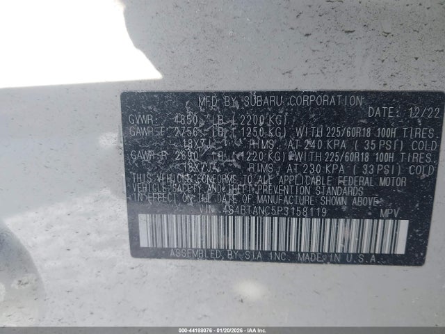 Продаж на аукціоні авто 2023 Subaru Outback Limited, vin: 4S4BTANC5P3158119, номер лоту: 44188076