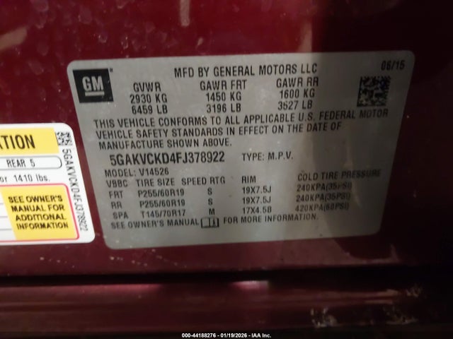 Продаж на аукціоні авто 2015 Buick Enclave Premium, vin: 5GAKVCKD4FJ378922, номер лоту: 44188276