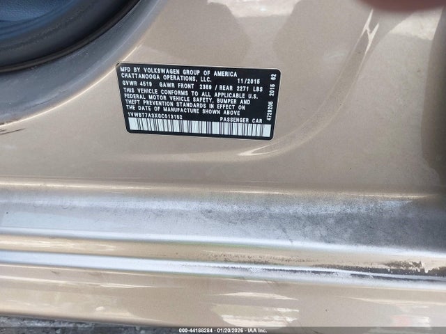 44188284 :رقم المزاد ، 1VWBT7A3XGC013152 vin ، 2016 Volkswagen Passat 1.8t Se مزاد بيع