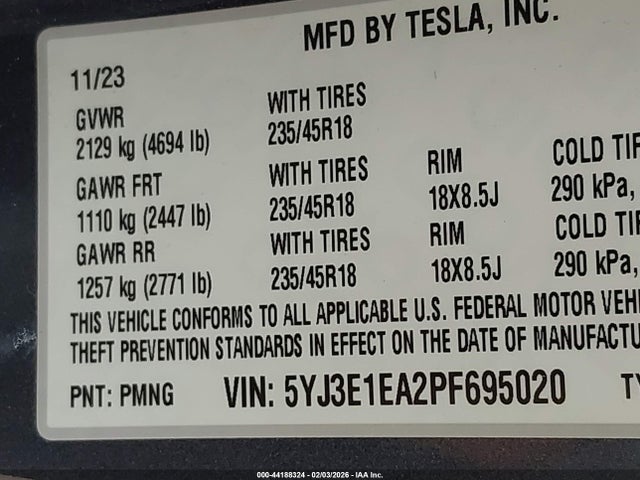 2023 TESLA MODEL 3 5YJ3E1EA2PF695020 Photo 8