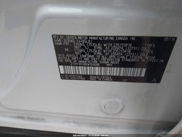 Toyota Rav4 Limited 2014 2T3YFREV8EW104698 Image 9