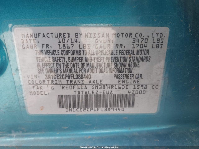 Продаж на аукціоні авто 2015 Nissan Versa Note Sl, vin: 3N1CE2CP6FL389440, номер лоту: 44188474