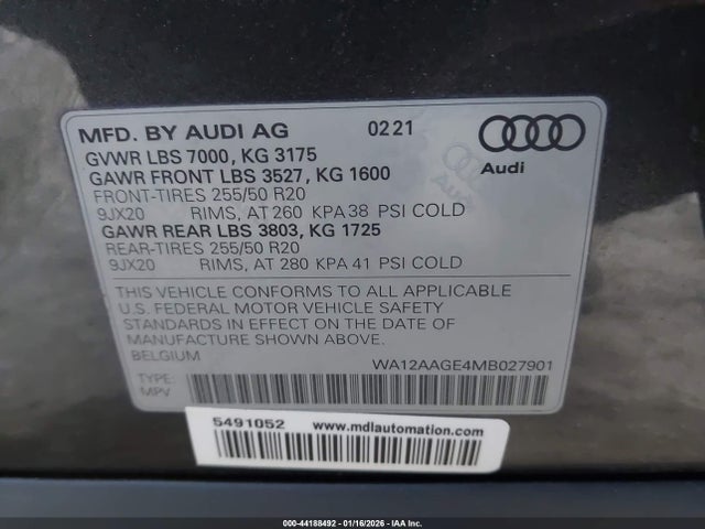 WA12AAGE4MB027901 Audi E-tron Sportback Premium Plus Quattro
